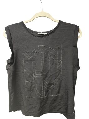 Zara Crepe Black Sheer Back Beaded Geometric Detail Muscle Tee SZ S